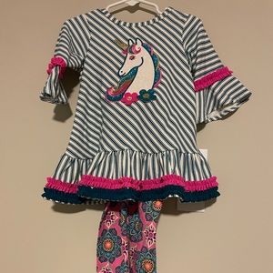 Girls Rare Editions Girls NWT Unicorn 24M 2 piece leggings and top